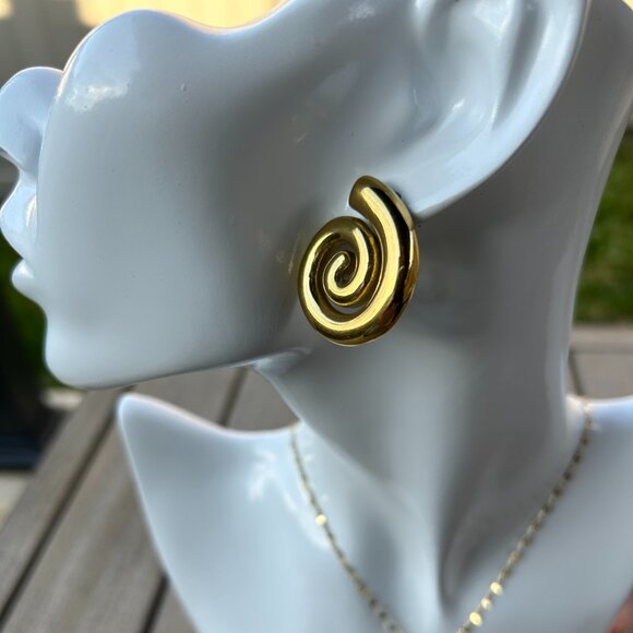 New 18K Gold Plated Spiral Earrings - Picture 2 of 4